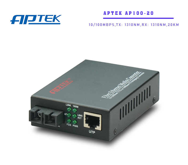 Bộ chuyển đổi quang điện 2 sợi 10/100Mbps APTEK AP100-20